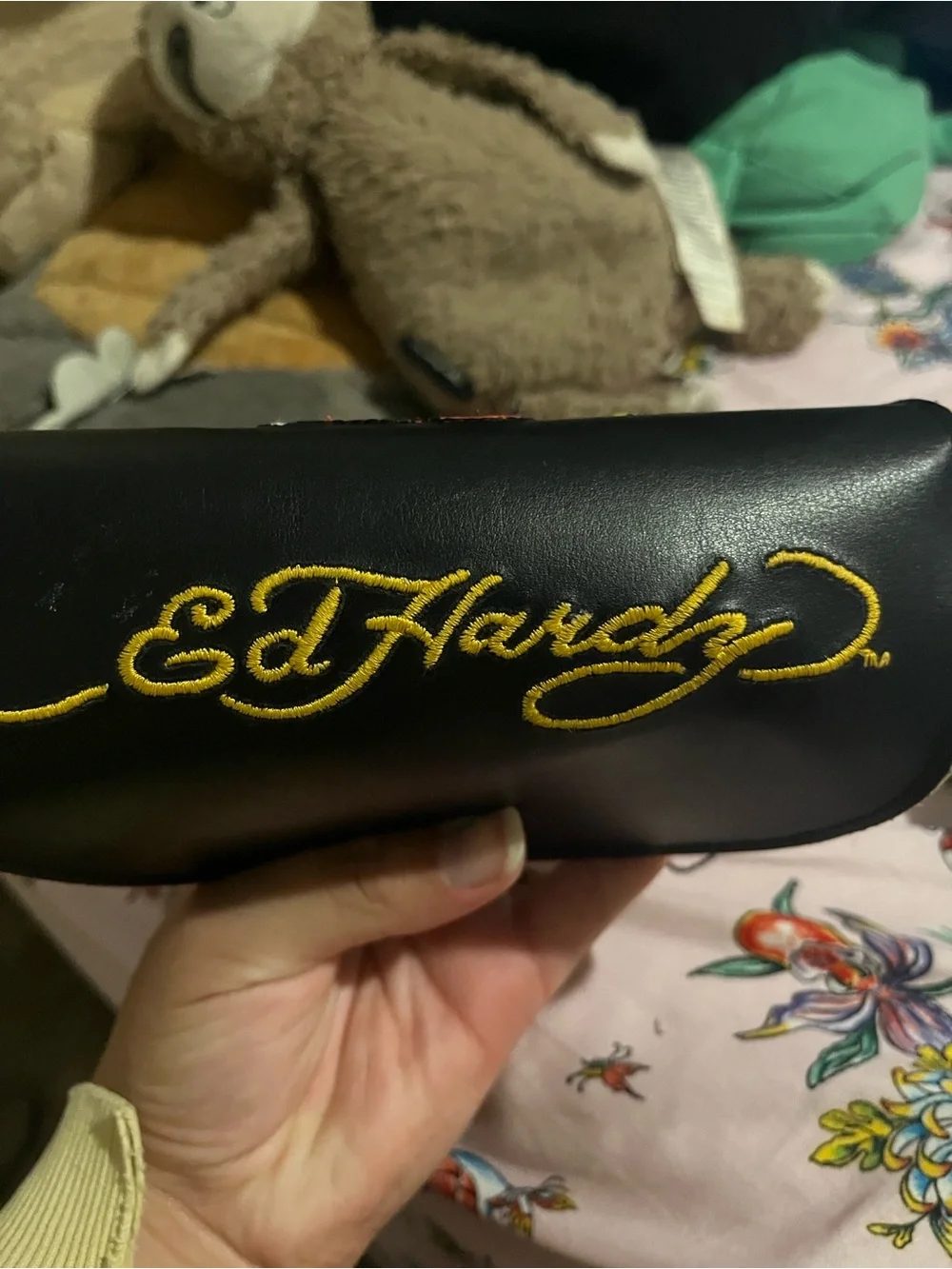 Ed Hardy Black Sunglasses with Skull Graphic Case